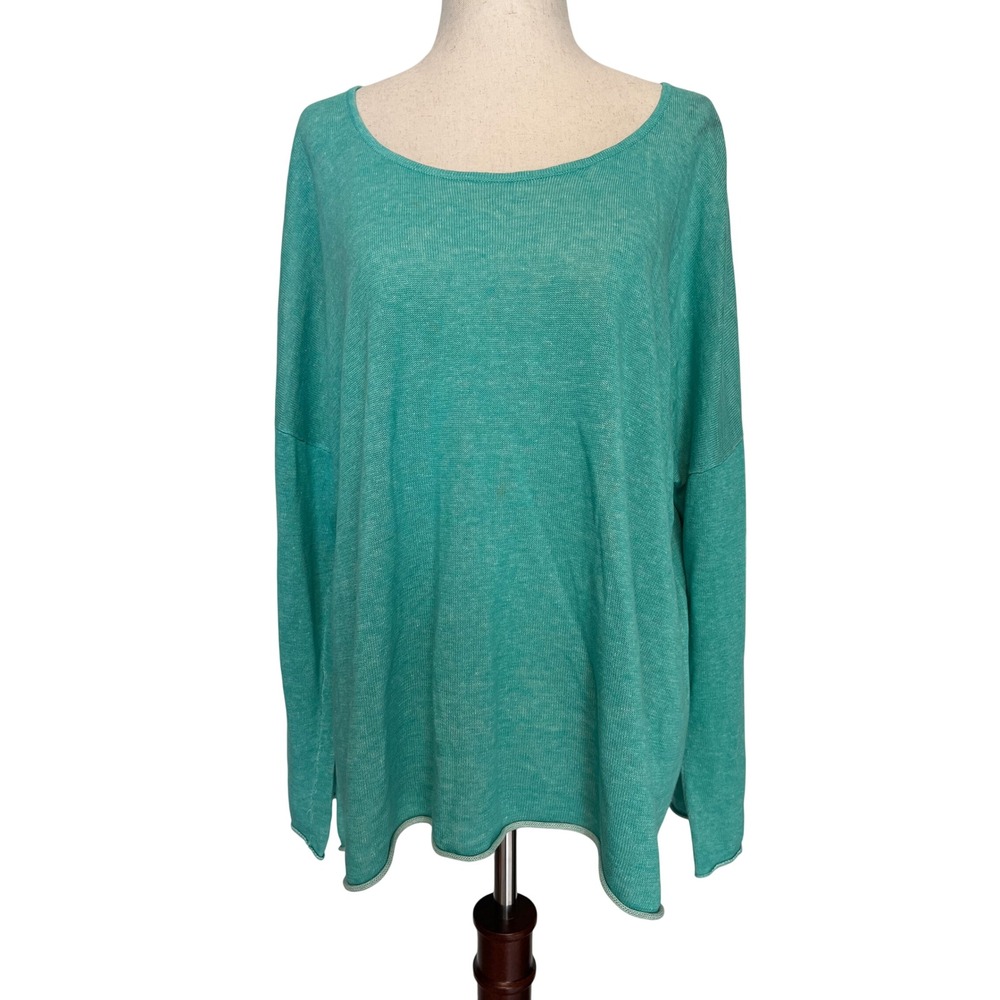 Eileen Fisher Women's Large Knit Top Sweater Aqua Blue Boxy Long Sleeve Coastal
